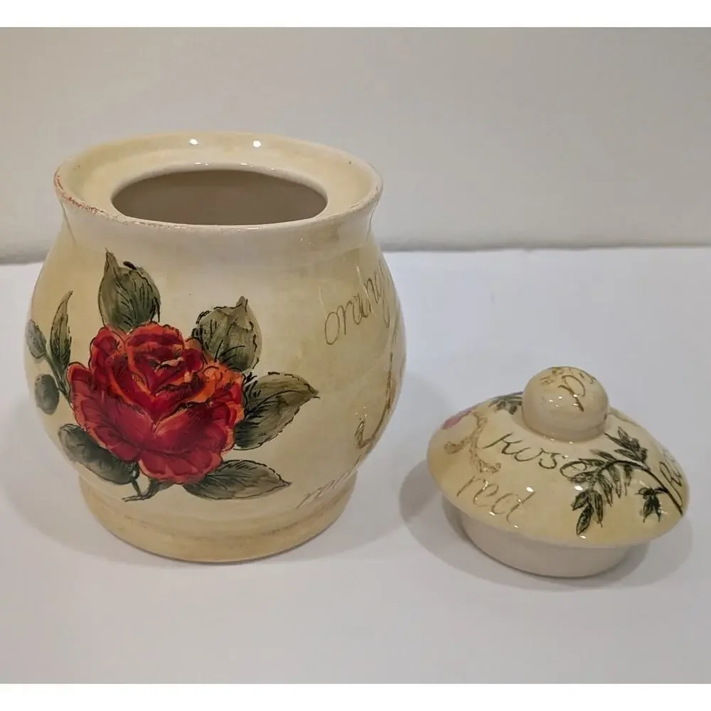 Vintage Ceramic Jam Classic Rose Hand Painted Sugar Bowl with Lid Country Floral
